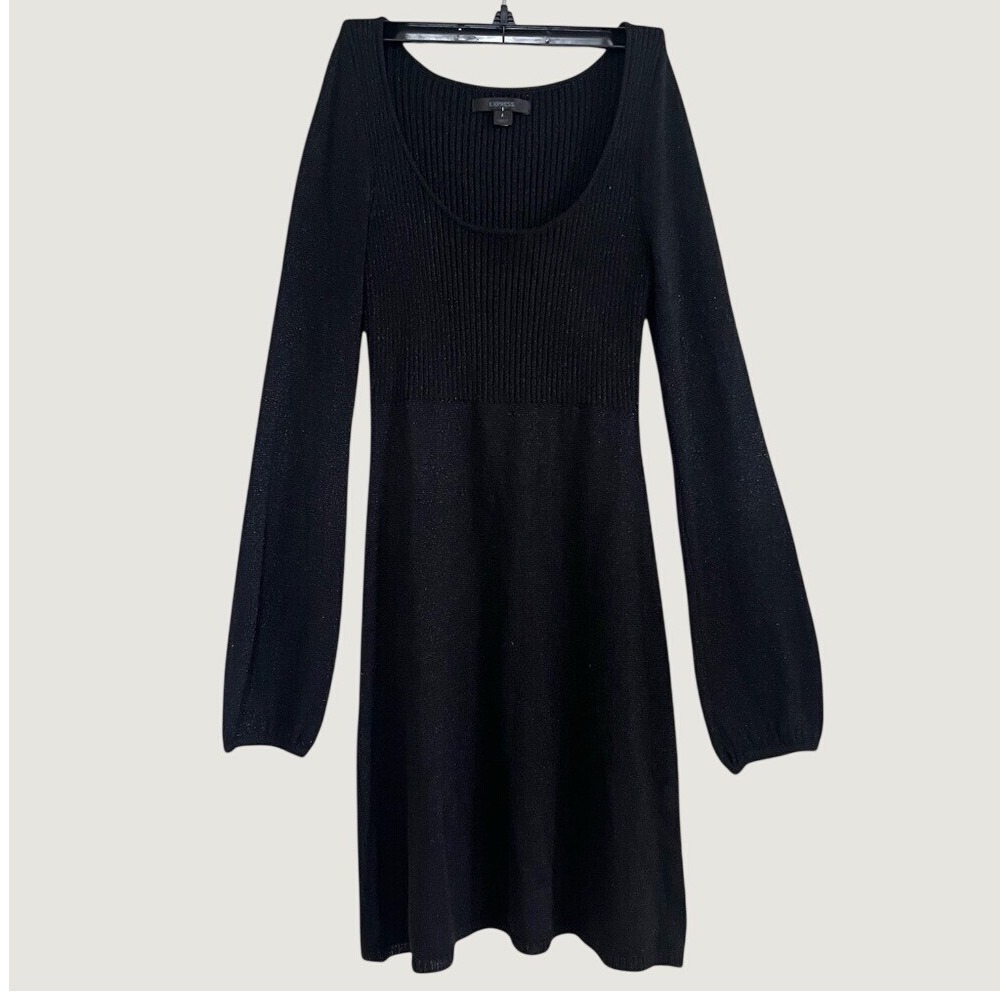 Express Black dark Fairy grunge  goth chunk Long Sleeve glitter Dress S